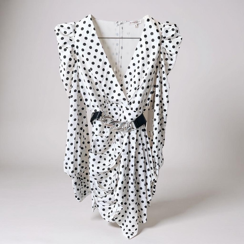 NWT Rosevelvet Polka Dot Ruffle Dress with Belt Midi Dress M